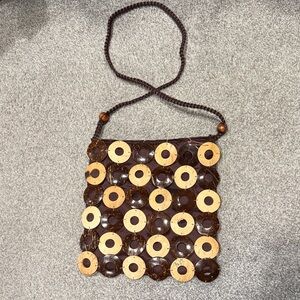 Brown and Tan wood Beaded Women's Bag